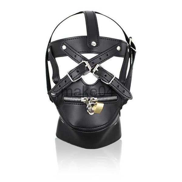 Party Masken Schwarz Bule PU Leder Cosplay Masken Fetisch Kopfbedeckung Mund Reißverschluss Maske Haube Kopfgeschirr Für Frauen Männer Halloween party Masken J230807