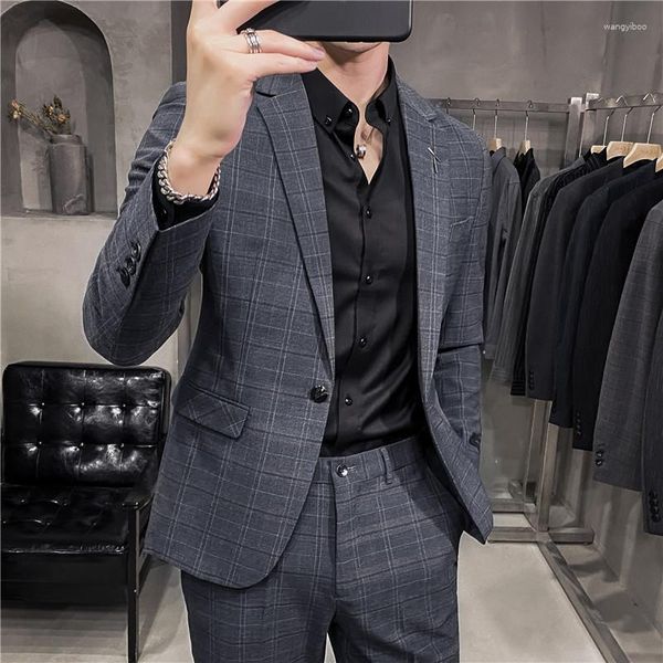 Abiti da uomo Primavera e autunno Fashion Boutique Blazer casual da lavoro scozzese Abito da sposa di marca di fascia alta Giacca da uomo Cappotto da uomo