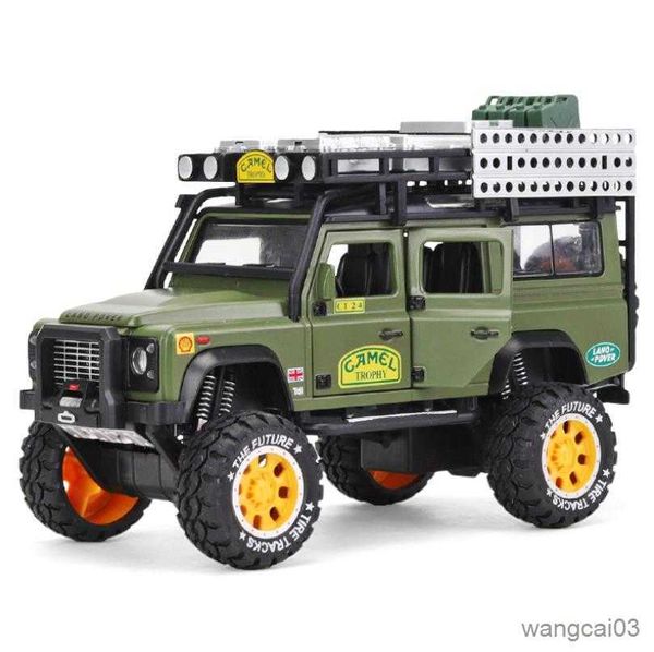 Diecast Model Cars 1/28 Diecasts Toy Aparcics Camel Trophy Car Model Sound Light Collection Car Toys for Boy Kids Gift Brinquedos R230807