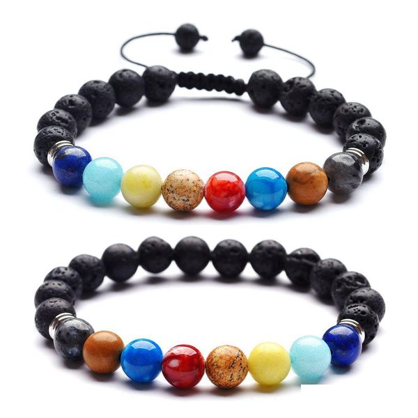 Charm Armbänder Liebhaber Acht Planeten Naturstein Armband Universum Yoga Chakra Galaxy Sonnensystem Rock Lava Für Männer Und Frauen Jude Dhdq5