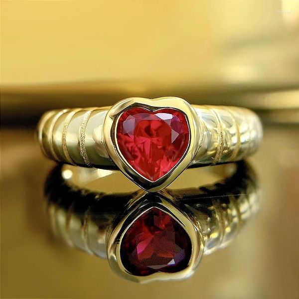 Cluster Rings SpringLady Trend 925 Silver Solid 6 6mm Heart-Shaped Ruby For Women Gemstone Wedding Band Party Fine Jewelry Gift