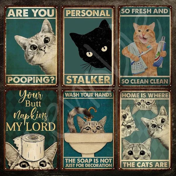 Placa de metal de gato engraçado tão fresca e tão limpa placa de lata animal vintage metal plaqte adesivos de parede gatos bonitos pintura de ferro para banheiro casa pet quarto decoração personalizada 30x20cm w01