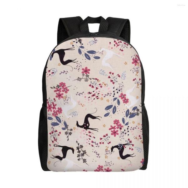 Mochila Greyhound Sighthound Flower Love Travel Men School Computer Bookbag Animal Whippet Dog College Student Daypack Bags