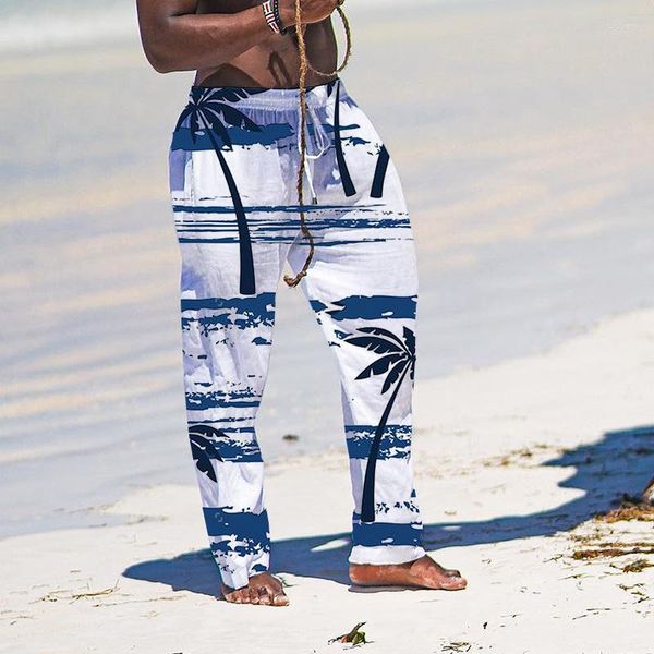 Мужские брюки летняя гавайская тарелка распущенная широкая нога быстрая сушка простая гонконг в стиле ретро