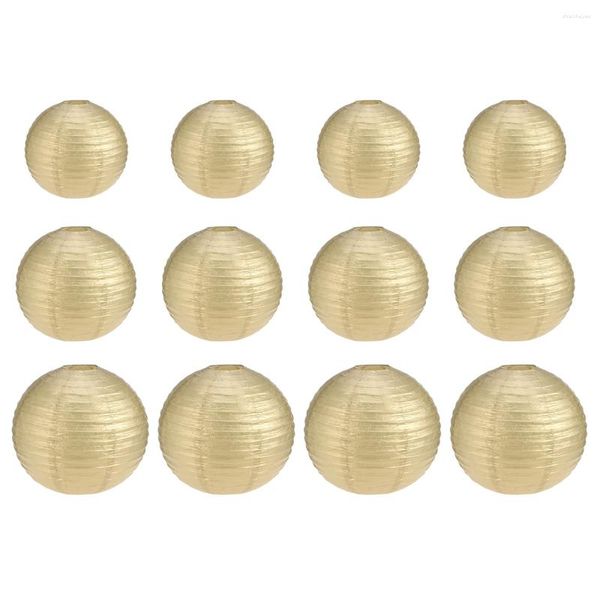 Candeeiros de mesa 12 peças Lanterna de papel redonda dobrável pendurada Decoração de cena de casamento Suprimentos para festas (Dourado 4 peças 8 polegadas (20 cm) 10