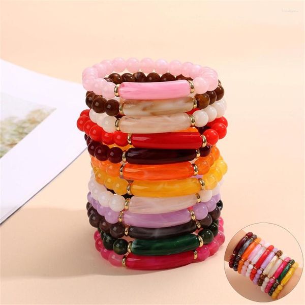 Charm Bracelets Fashion 8mm Acrílico Beads Stretch Bracelet For Women Handmade Long Cube Chakra Friend Gift Teacher