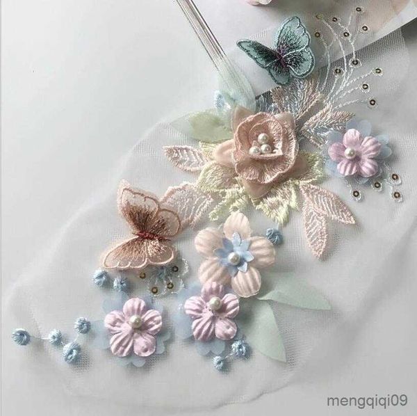 Chinesische Produkte Stickerei Blumen Schmetterling Spitze Applikation Patch zarte Perle Spitze Hochzeit Kleidung Dekoration Nähen DIY R230807