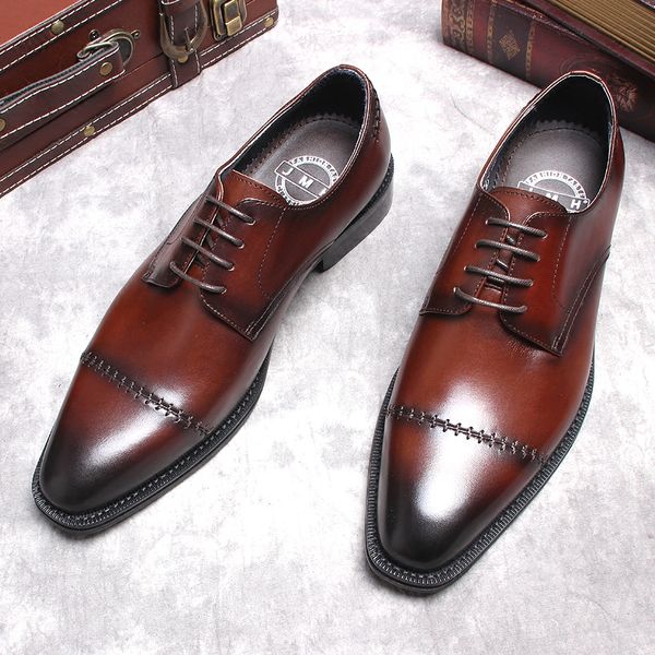 Sapatos de couro formais de negócios pretos borgonha sapatos de noiva masculinos de couro bico fino sapatos oxford primavera sapatos masculinos casuais