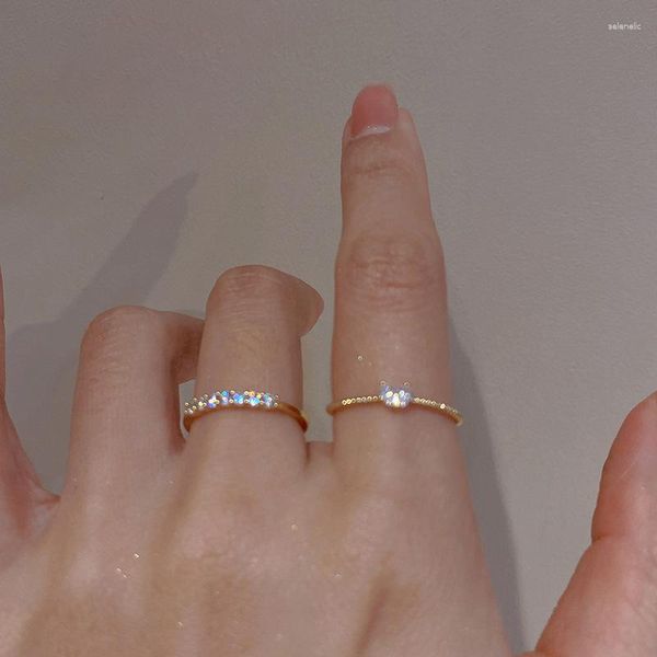 Cluster Rings 2Pcs Elegant Weave Crystal Heart Shaped Cute Wedding Band For Women Gold Color Engagement Feminino Party Ring Gift Jewerly