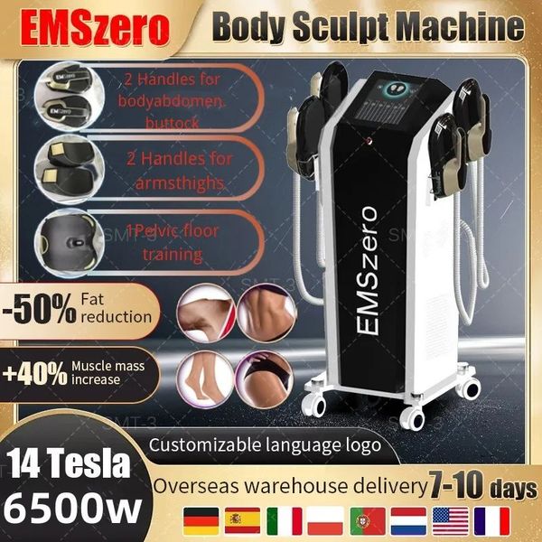 EMS Muscle Body Sculpting RF 6500W EMSzero Hi-EMT 14 Tesla Slimming Machine 4 alças RF e estimulação muscular do assoalho pélvico