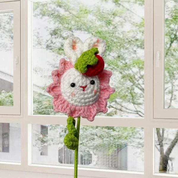 Flores decorativas buquê feito à mão faça você mesmo flor de sol tricotada em lã com acabamento bonito em crochê educacional brinquedo criativo para presente