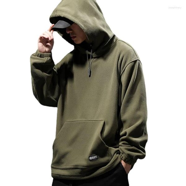 Erkek Hoodies Sonbahar ve Kış Retro Erkekler Giyim Eşyaları Uzun Kollu Üst Pole Pole Pole Pole Pole Pole Pole Pole Pole Boy Altındaki Küleyler Kalın Kaput Peluş Kalın