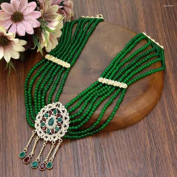 Anhänger Halsketten Neovisson Elegent Multilayer Quaste Neckalce Perlenkette Marokko Kaftan Choker Halskette Naturstein Arabisch Frauen Schmuck