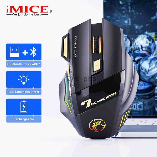 Mouse iMice Bluetooth Wireless ricaricabile Mouse Fire Button Computer RGB 3200 Gaming ergonomico Mause USB ottico per PC portatile X0807