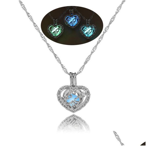 Collane con ciondolo Luxury Luminous Mom Heart Open Glow In The Dark Beads Cage Locket Charm Sier Chains For Women Ladies Mothers Day Jew Dhcmw