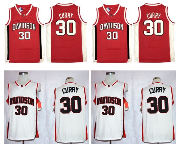 SL Stephen Curry Davidson Wildcat College Basketball Jersey White Red Size S-XXL