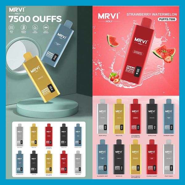 Mrvi Holy 7500 Puffs Descartável Vape Pen E Cigarette Device Com Bateria 600mAh 15ml Pod Pré-cheio Catridge recarregável CNC Slick Thin Design