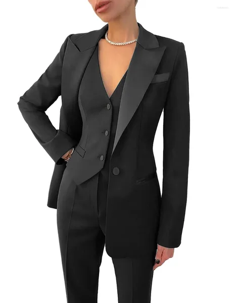 Zweiteilige Damenhose, 3-teilig, schwarze Damen-Hosenanzüge, Business, formelle Party, professionelle Blazer, Jacke, Weste, Hose, einfarbig, für Damen