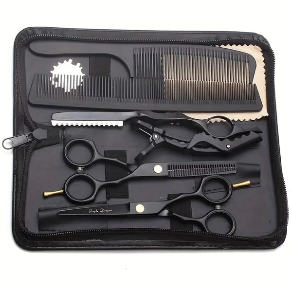 5,5-Zoll-Haarschneidescheren-Set mit Rasiermesser, Scherenetui aus PU-Leder, Friseur-Haarschneideschere, Haarausdünnungs-/Texturierungsschere für professionelle Friseure