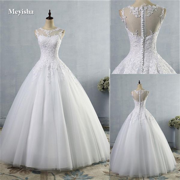 ZJ9036 2021 Tüll Spitze Weiß Elfenbein formales O-Ausschnitt Brautkleid Kleider Hochzeit Abendkleid Plus Größe 2-28W273A