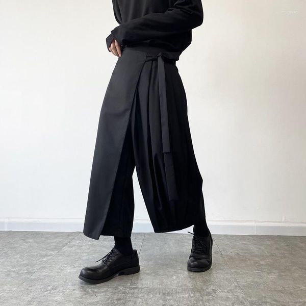 Мужские брюки мужчины Harajuku Streetwear Упругая талия галстук Culottes Fashion Fashion Fashion Casual широкая нога кимоно