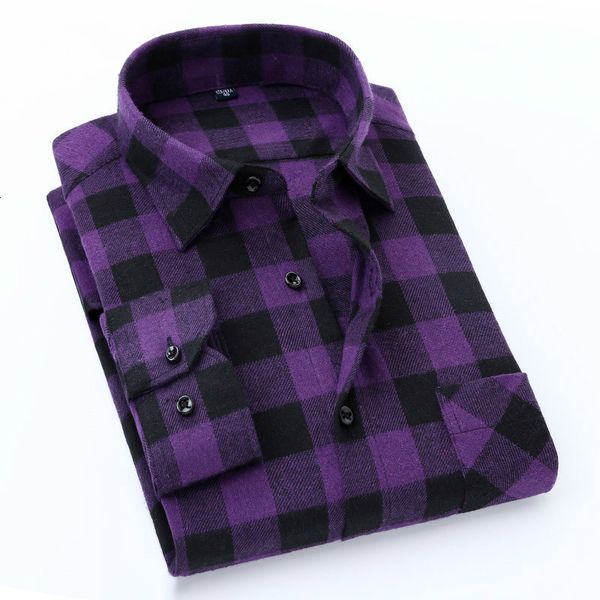 Herren-Freizeithemden, hochwertiges Flanell-Plaid-Männerhemd, Baumwolle, Frühling und Herbst, lässig, langärmelig, Hemden, weicher Komfort, schmale Passform, Button-Down-Kleidung 230807