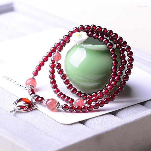 Strang Großhandel Natürliches Granat Armband Weinrote Perle Mit Anhänger Glück Für Frauen Mädchen Kristall Mehrschichtiger Schmuck