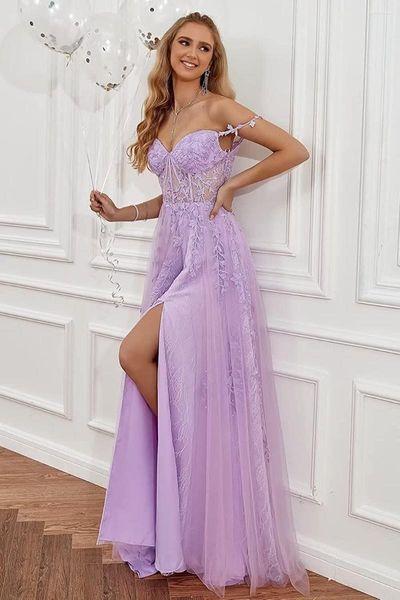 Vestidos de festa com apliques de renda e tule baile de formatura para mulheres longas alças finas formal vestido de noite baile com fenda adolescentes