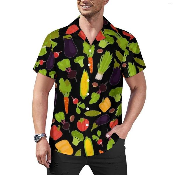 Camisas Casuais Masculinas Padrão do Dia Mundial Vegetariano Camisa de Praia Legumes Havaí Blusas Modernas Masculinas Manga Curta Tamanho Grande Personalizado