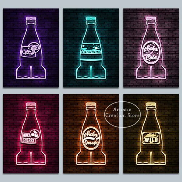 Neon Gaming Leinwand Malerei Wand Kunst Cola Flasche Poster Und Drucke Bilder für Wohnzimmer Gamer Zimmer Schlafzimmer Dekoration Wo6