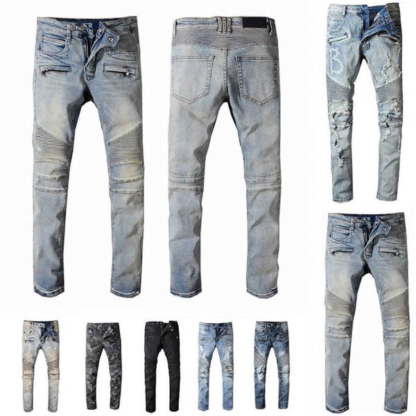 2023 Mens Designer Jeans Distressed Ripped Biker Slim Fit Moto Denim per uomo Moda di alta qualità Mans Pants Pour Hommes8c8x
