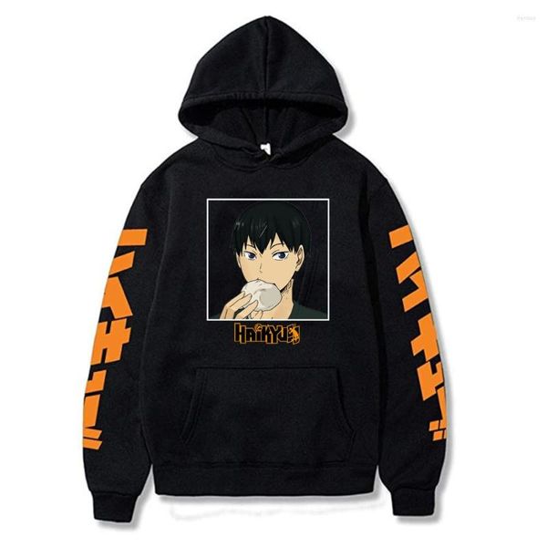 Moletons masculinos Harajuku Anime Haikyuu Kageyama Tobio Impressos Moletons com Capuz Desenhos Animados Voleibol Júnior Gráfico Engraçado Inverno Engrossar