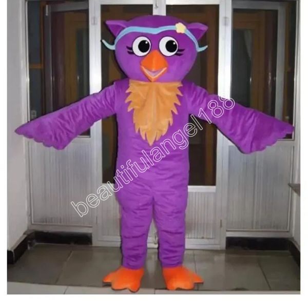 Costume da mascotte di gufo viola Costume da personaggio dei cartoni animati Vestito da festa di Halloween Festa di carnevale all'aperto Vestito operato per uomo Donna