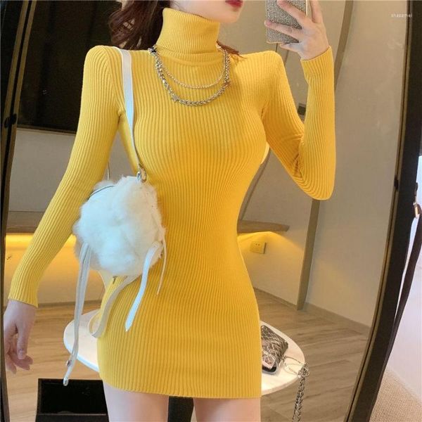 Casual Kleider Frauen Herbst Winter Dünne Lange Pullover Kleid V-ausschnitt Weiche Warme Rollkragen Dicke Rippen Party Dame V7