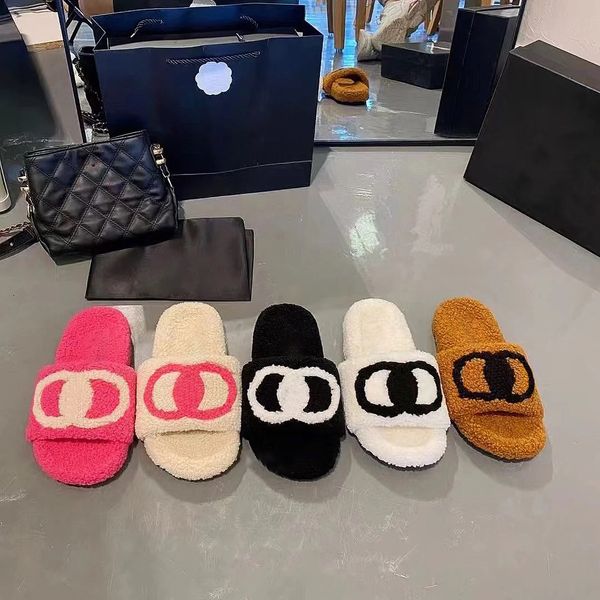 5a top quality Womens mens channel house woolskin Slide sandalo flat fuzzy Slipper fashion orsacchiotto Pantofole sandalo soffice lusso tazz fur slides designer Shoe