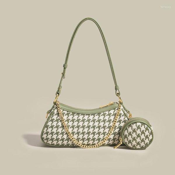 Abendtaschen Schulter für Frauen Geldbörse und Handtasche 2 in 1 2023 Sommer Trend Mode Luxus Houndstooth Green Damen Münze Party Clutch