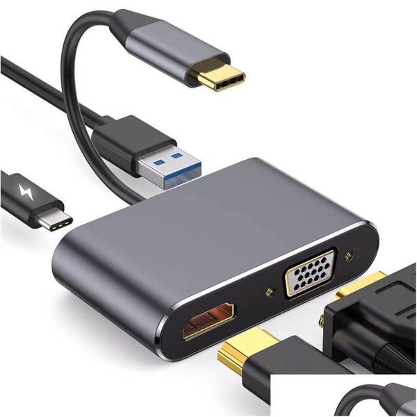 USB Hubs USB-C-C-HDTV VGA USB3.0 Тип C PD 4 в 1 Адаптер Высокая скорость 4K 60 Гц.