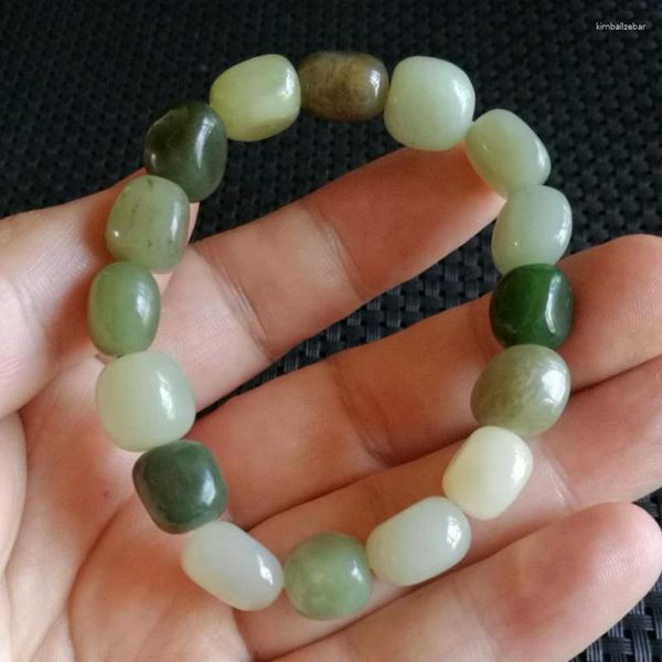 Strand Natural Nephrite Jade Beads Bracelet Men Women Healing Gemstone Fine Jewelry Genuine Hetian Jades Seed Stone Stone Bracelets Bangles