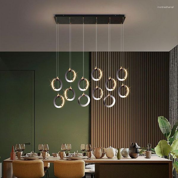 Luminárias pendentes modernas LED restaurante teto multi cabeça circular lustre inteligente iluminação interior sala de estar quarto pacote