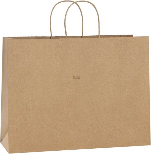 BagDream 16x6x12 pollici 50Pcs Sacchetti di carta Kraft con manici Bulk Brown Shopping Alimentari Mechandise Retail 100% riciclabile Grande regalo HKD230807