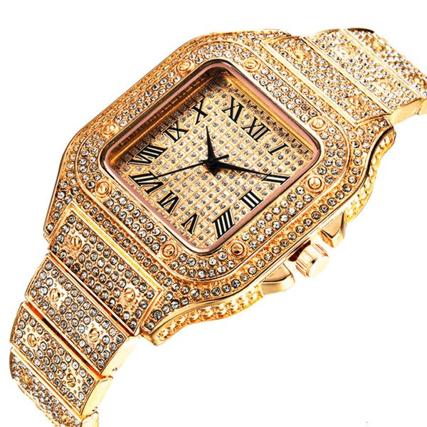 Relojes de pulsera Relojes para hombres Mujeres Reloj de lujo Iced Out Reloj de pulsera cuadrado de cuarzo dorado Reloj de hip hop Hombres Relogio Venta al por mayor a granel 230807