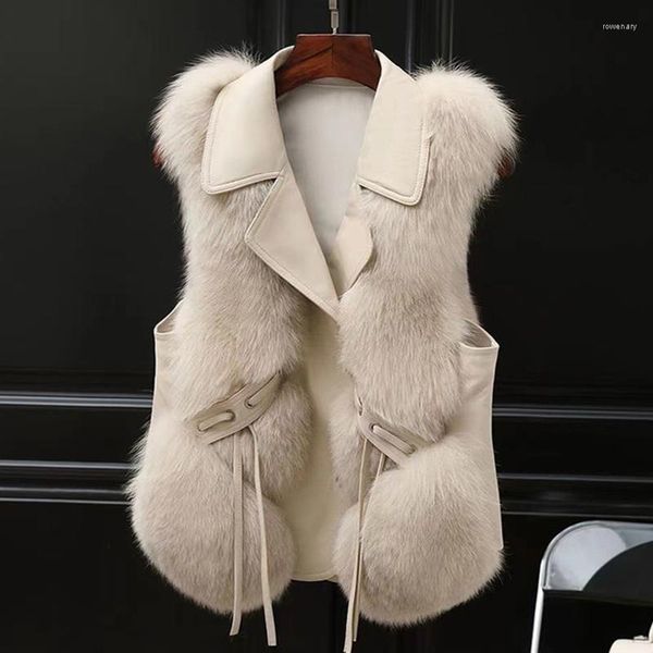 Gilet da donna senza maniche in pelliccia autunno inverno spesso caldo gilet in finta giacca casual da strada da donna cappotto corto con scollo a V alla moda di alta qualità