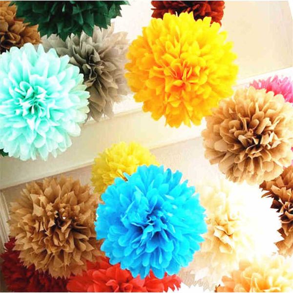 Verde floral falso 28 cores 4 polegadas (10 cm) tamanho pequeno papel de seda pompom flor rosa bola pendurada decorações para festa de casamento 10 peças x0806