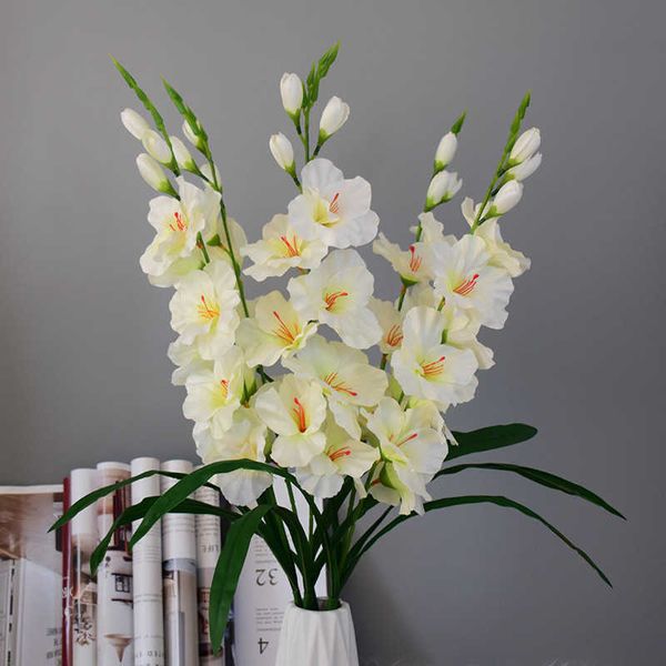 Greante floral falsa 1pc Artificial Silk Gladiolus Flowers Orquídea Real Touch Fake Flower para festa de casamento Festival Home Decoration Table Arranamento X0806