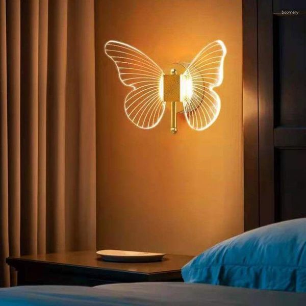 Lampada da parete tutto in rame a led soggiorno camera da letto farfalla creativo moderno nordico luce da comodino sfondo decorativo decorazioni per la casa