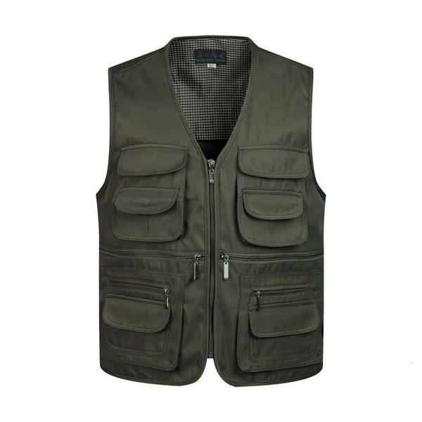 Herrenwesten Herren Multi-Pocket Classic Weste Männlich Ärmellos Entladen Solid Coat Arbeitsweste Pographer Tactical Mesh Vest Jacket 230807