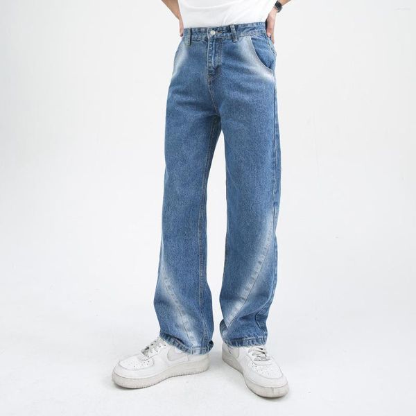 Herren Jeans Männer Korean Boyfriend Mode Lose Lässige Retro Farbverlauf Gerade Denim Hosen Männliche Hosen Cityboy Krawatte Gefärbt Blau