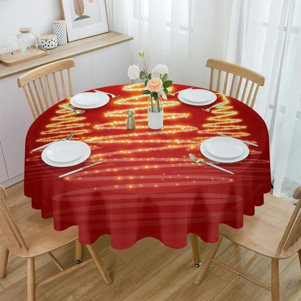 Toalha de Mesa Árvore de Natal Ouro Vermelho Toalha de Mesa Impermeável Decoração Casa Casamento Cozinha Sala de Jantar Redonda