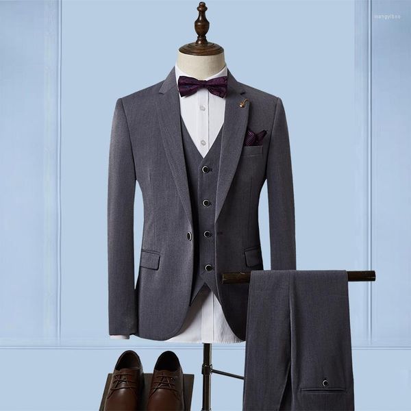 Стиль мужских костюмов (западные брюки в костюмах) Корейская версия формальной моды Slim Castermy British Wind Высококачественный набор из трех частей