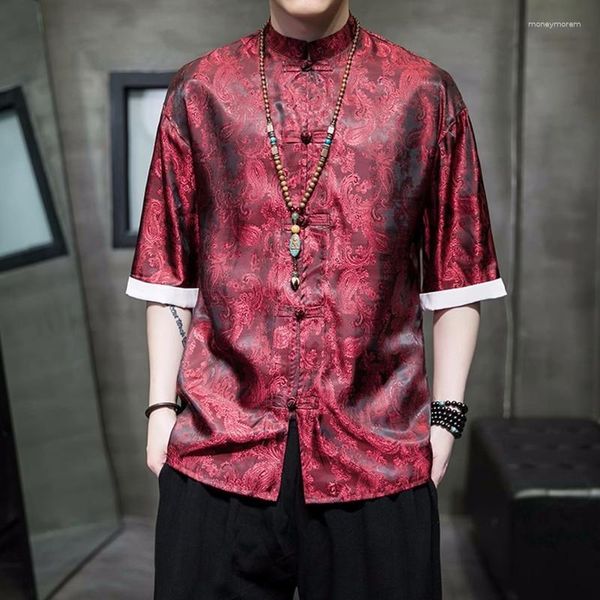 Erkek sıradan gömlekler 2023 yaz Çin tarzı erkekler üstleri tang takım elbise moda katı geleneksel kısa kollu çin stili desen baskı